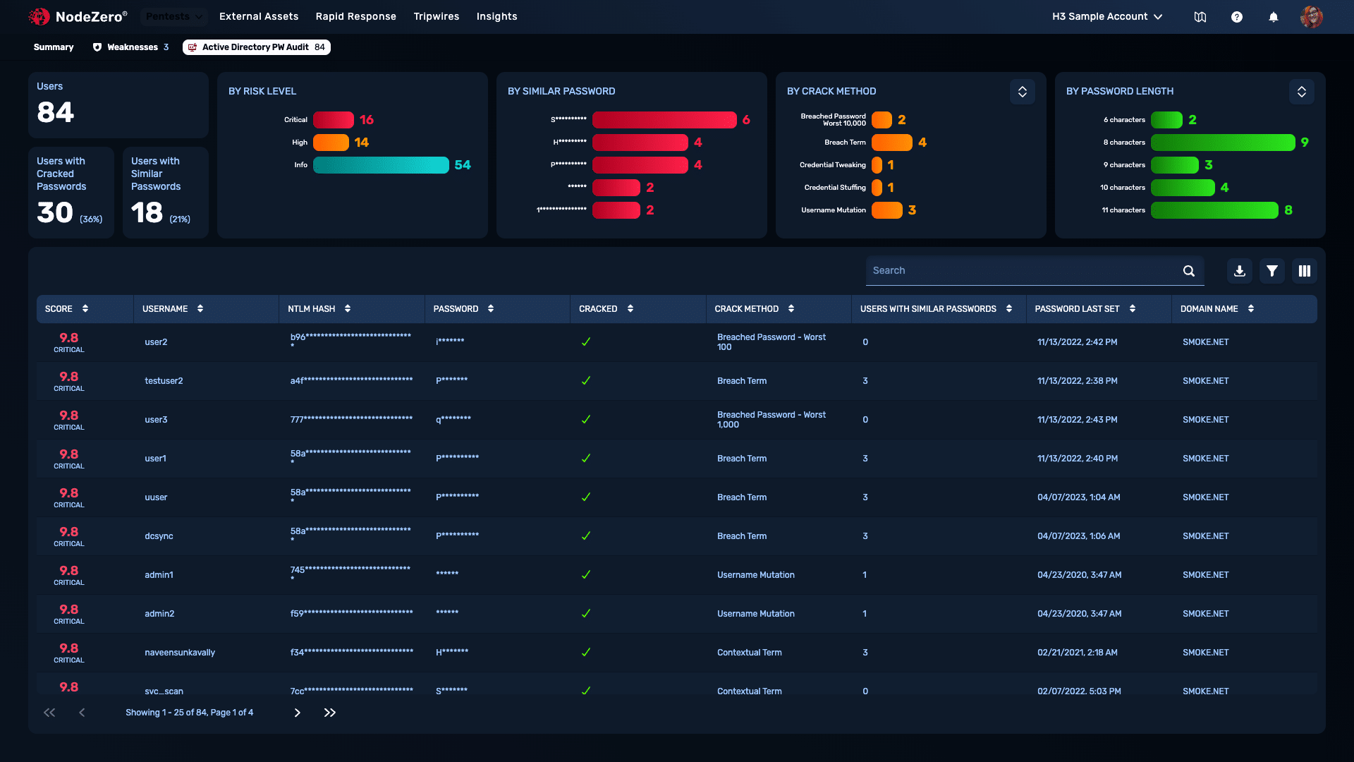 NodeZero AD password audit detail